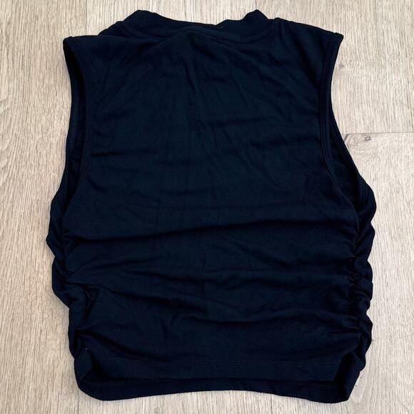 Cider - Round Neck Rose Graphic Ruched Crop Tank in Black & White - Picture 3 of 4